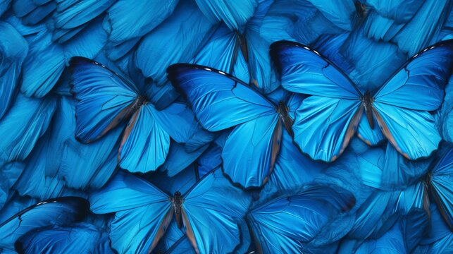 Blue color in nature. wings of a blue tropical morpho butterfly. abstract pattern from morpho wings. butterfly wings texture background. © Elchin Abilov