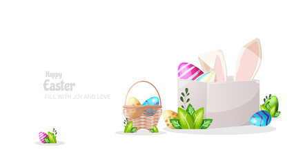 Happy easter day banner and poster template with copy space area