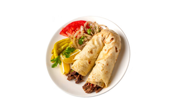 Delicious turkish kebab tantuni. Mersin tantuni durum.