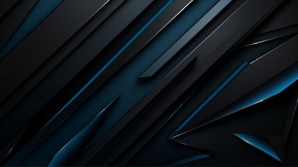 Obraz premium Modern black blue abstract background. Minimal. Color gradient. Dark. Web banner. Geometric shape. 3d effect. Lines stripes triangles. Design. Futuristic. Cut paper or metal effect. Luxury.