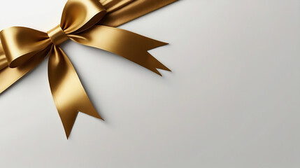 Simple Golden ribbon bow on white background, template and background for gifts and decoration. 