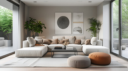 A minimal Scandinavian-inspired interior design feature a cozy living room, generative ai - obrazy, fototapety, plakaty