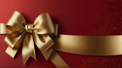 Red Background with luxury golden ribbon, template and background.