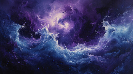 The energy of a thunderstorm captured in splashes of dark blues and purples. - obrazy, fototapety, plakaty