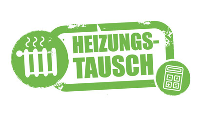 Heizungstausch - Stempel mit deutschem Text und Symbol Vektor Illustration - obrazy, fototapety, plakaty