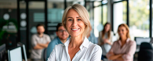 Smiling attractive senior businesswoman wearing glasses head shot, happy aged teacher, successful woman company boss, older female executive.