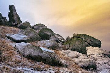 Winter in Macin Mountains, Romania - 729337585