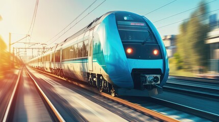 Naklejka premium This sleek train cuts through the city like an arrow, leaving onlookers in awe of its speed and elegance.