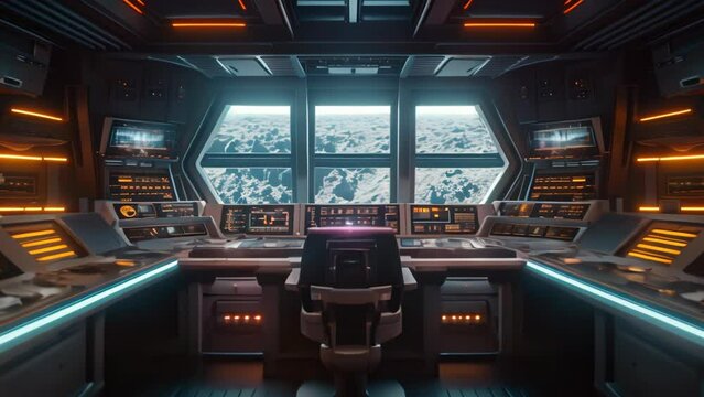 Futuristic Spacecraft Bridge with Cyberpunk Aesthetics. Generative ai