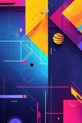 Design a contemporary abstract sports theme with bold color contrasts and futuristic elements, leaving a spacious area at the bottom for added text or graphics