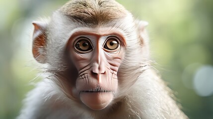 Macaque close-up in its natural habitat. Monkeys from Southeast Asia.