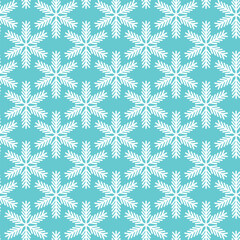 Winter seamless pattern with white snowflakes on blue background. Vector illustration for fabric, textile wallpaper, posters, gift wrapping paper. Christmas vector illustration