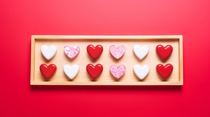 Valentines day four in a row board game with hearts on a red backdrop