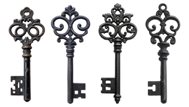 Set of vintage Black keys isolated
