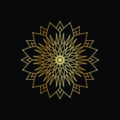 Golden mandala on a black background, vector illustration.