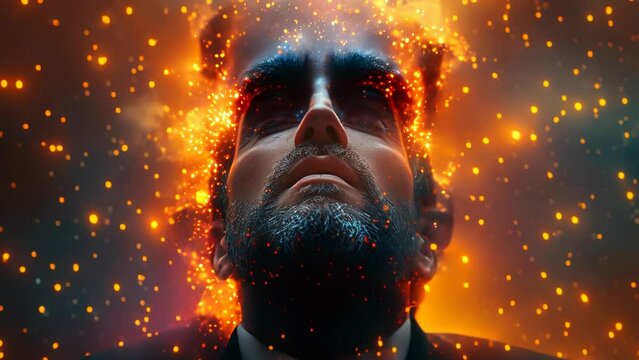 Colorful Burst: Abstract Rain Inside a Businessman's Mind. Generative ai