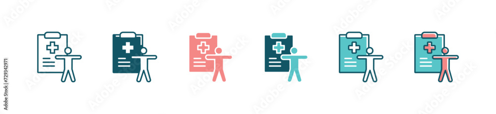 Wall mural patient medical checkup report icon set health care treatment diagnosis analysis on clipboard vector