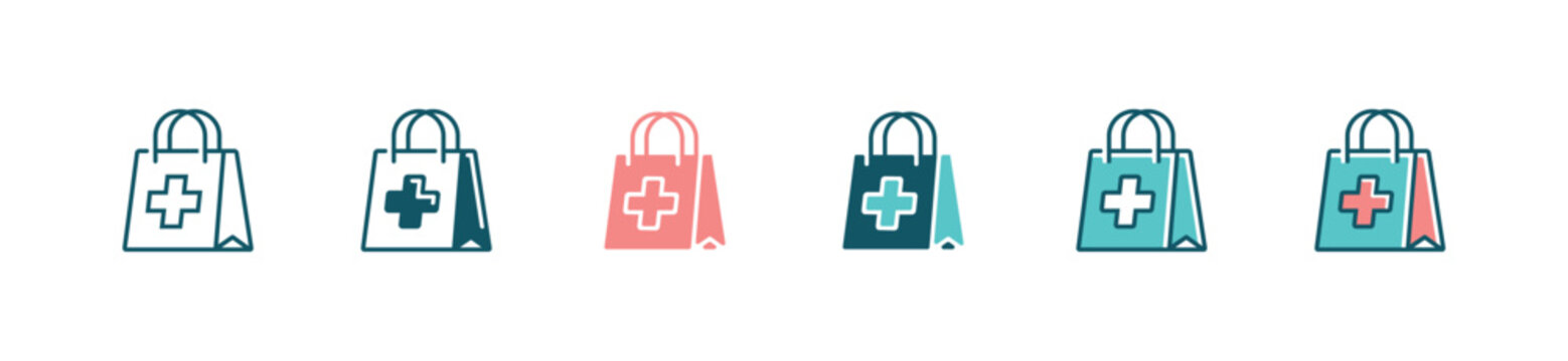 medicine prescription bag icon set medical health care drug cart vector illustration for web and app design