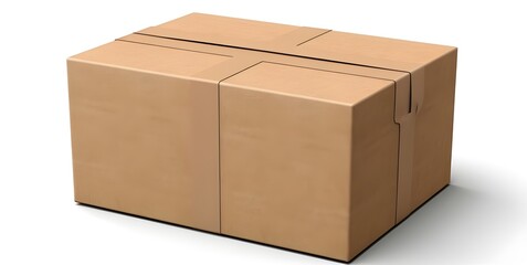 Brown paper cardboard box with tape on white background