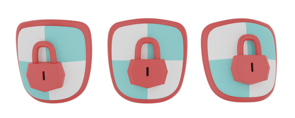 Set of red protection shield with transparent background, PNG, Isolated