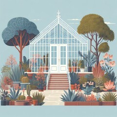 植物園の中にある温室のイラスト