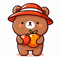 Fototapeta premium Cute little bear holding an orange fruit