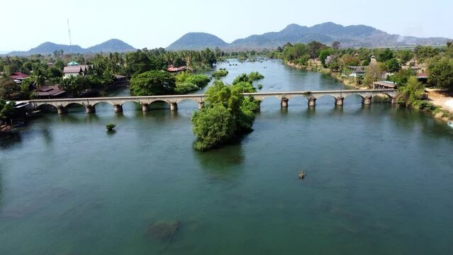 A remnant of the french colonialists, the french railway bridge which connects Don Det and Don Khone in the soth of Laos.
