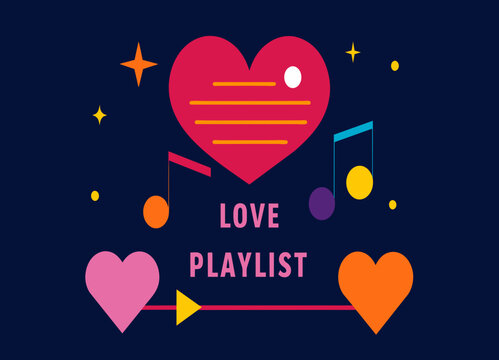 A personalized love playlist with song titles and artwork. vektor illustation
