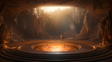 Papier Peint photo Lavable Aurores boréales a large empty cave space with a burning firepit
