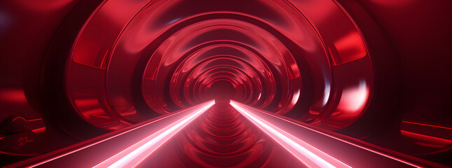 a red tunnel with high steps, in the style of luminous spheres