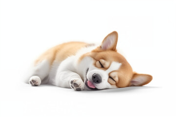 cute corgi fat dog and sleeping in front of white.Generative AI Illustration