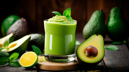 a green smoothie with avocado and mint leaves