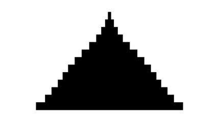 Pyramid consisting of horizontal rectangles. Black silhouette. Simplistic pixel pyramid. Triangle. Simple geometric design. Minimalist graphic. Logo, icon, pictogram. Vector on white background.