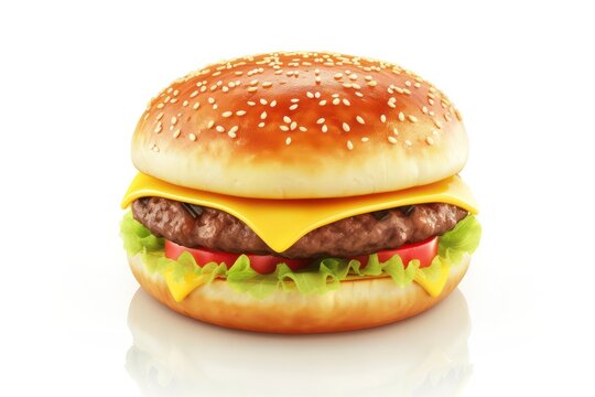 Classic burger on white background. Generative AI