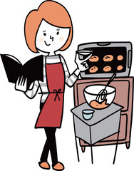 オーブン調理をする女性