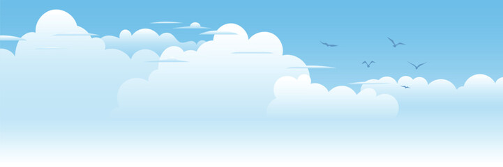 Vector drawing of sky with white clouds, cartoon illustration, natural background	
