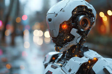 Fototapeta premium The impact of new technologies on the global crisis. Artificial intelligence of cyborgs. Machine learning and artificial intelligence concept in computer electronic technology style