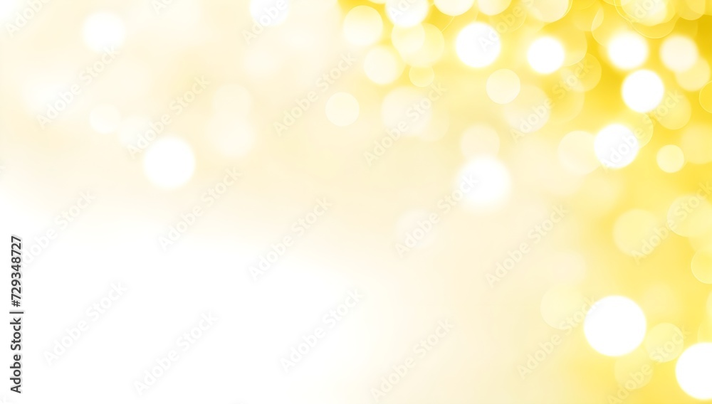 Wall mural Abstract golden bokeh background. White backdrop with subtle yellow bokeh lights and empty space.