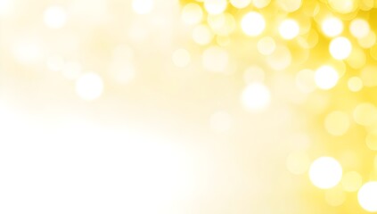 Abstract golden bokeh background. White backdrop with subtle yellow bokeh lights and empty space.