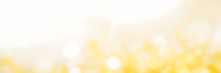 Abstract white background banner with bokeh. White backdrop with subtle yellow bokeh lights and empty space.