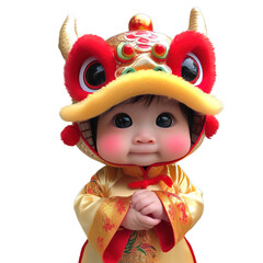 Cute baby dragon greets the New Year. transparent background png, Created by AI Generated