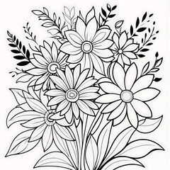 Luxury floral coloring book pages line art sketch