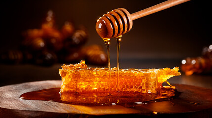 a honeycomb with a honey dipper on it