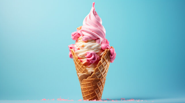 A Cone Of Ice Cream With Sprinkles And Flowers