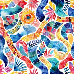 Fototapeta premium Latin-Inspired Watercolor Mosaic. Seamless watercolor mosaic with a Latin-inspired motif.