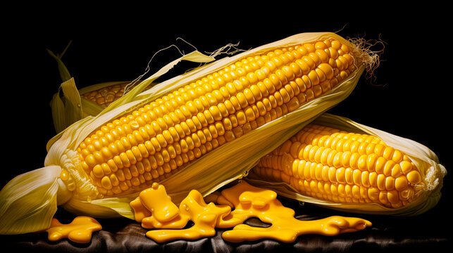 A Bunch Of Corn With Some Yellow Stuff On It