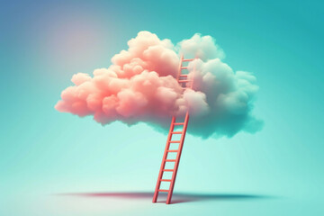 Ladder leading to cloud minimalistic style vector illustration. 