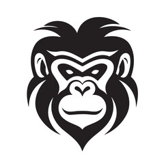 black white monkey head logo and icon, clip art vector