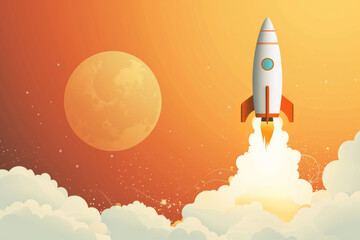Illustration of rocket and copy space for start up.