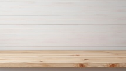 Empty wooden table and white wall background.